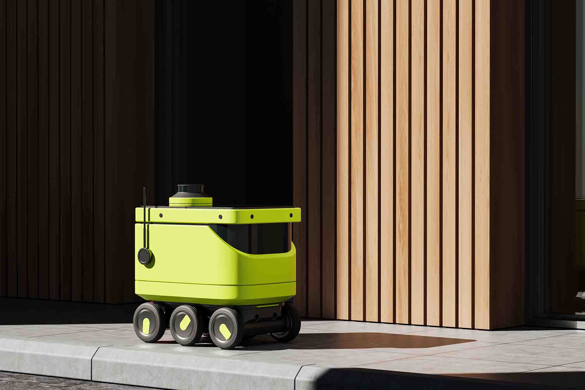 Yellow delivery robot, an innovative industrial design by top product design company, Speck Design