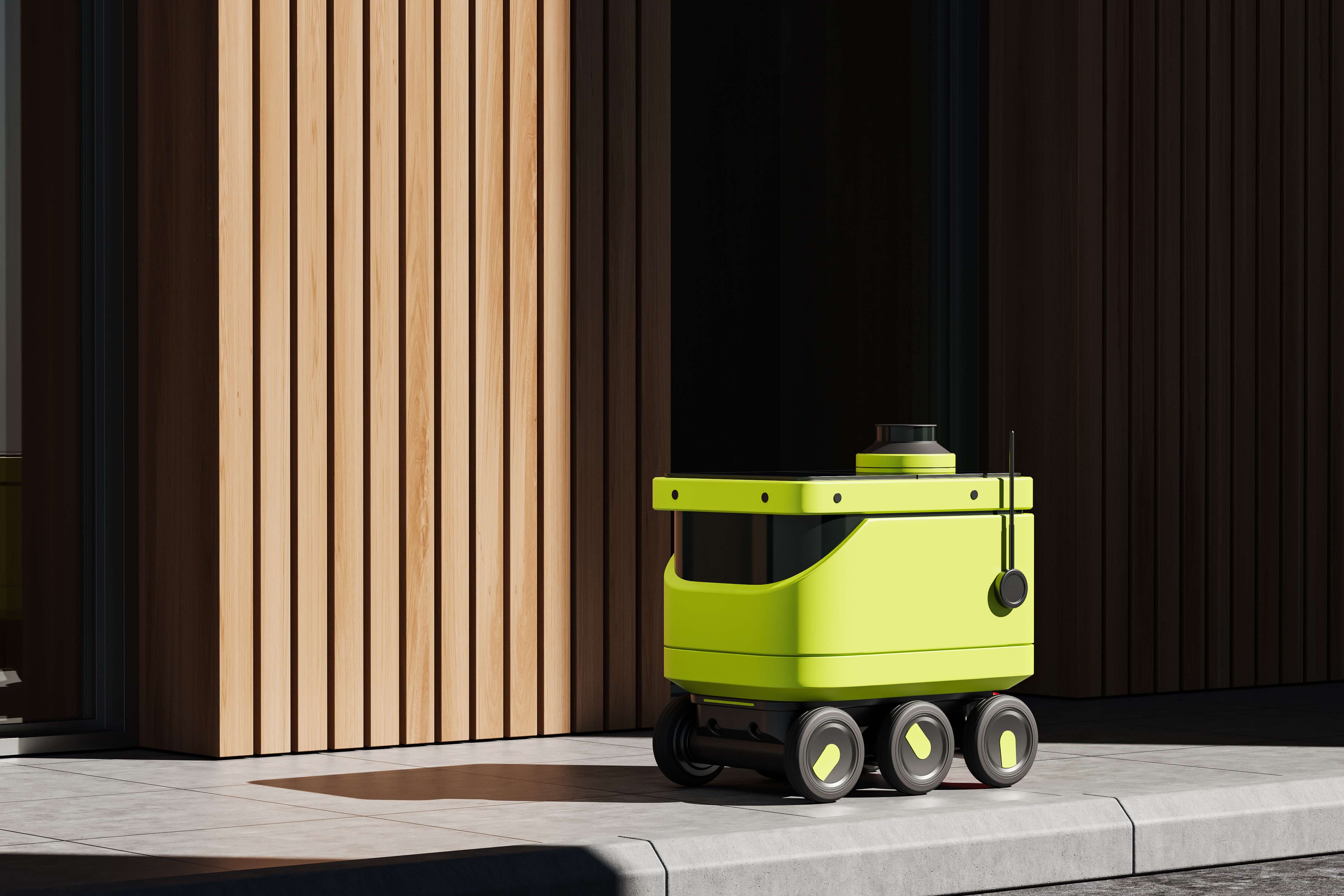 industrial design of yellow delivery robot by Product Design Company speck design